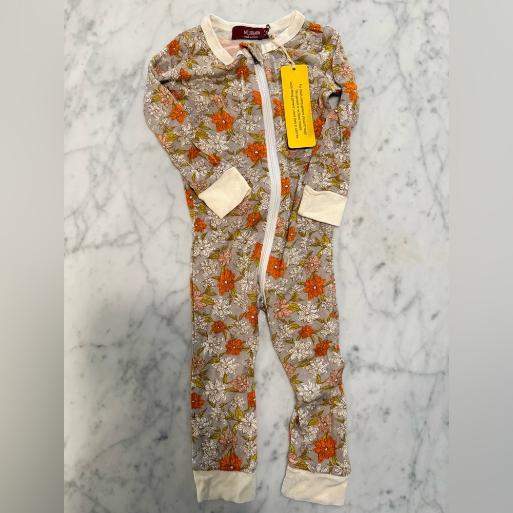 Milkbarn Floral Kids One Piece in Orange and Cream